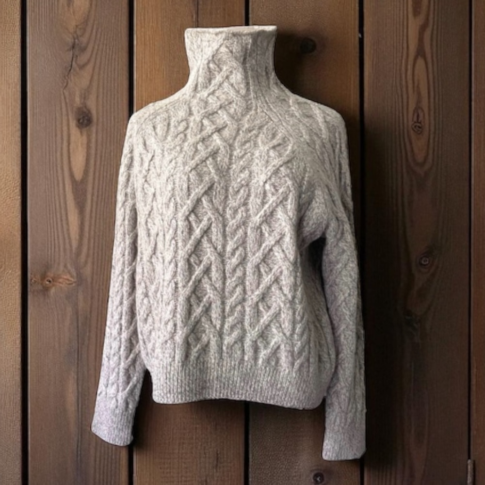 VINCE Oversized Cable-Knit Turtleneck Sweater Wool Cashmere Blend - Picture 7 of 14